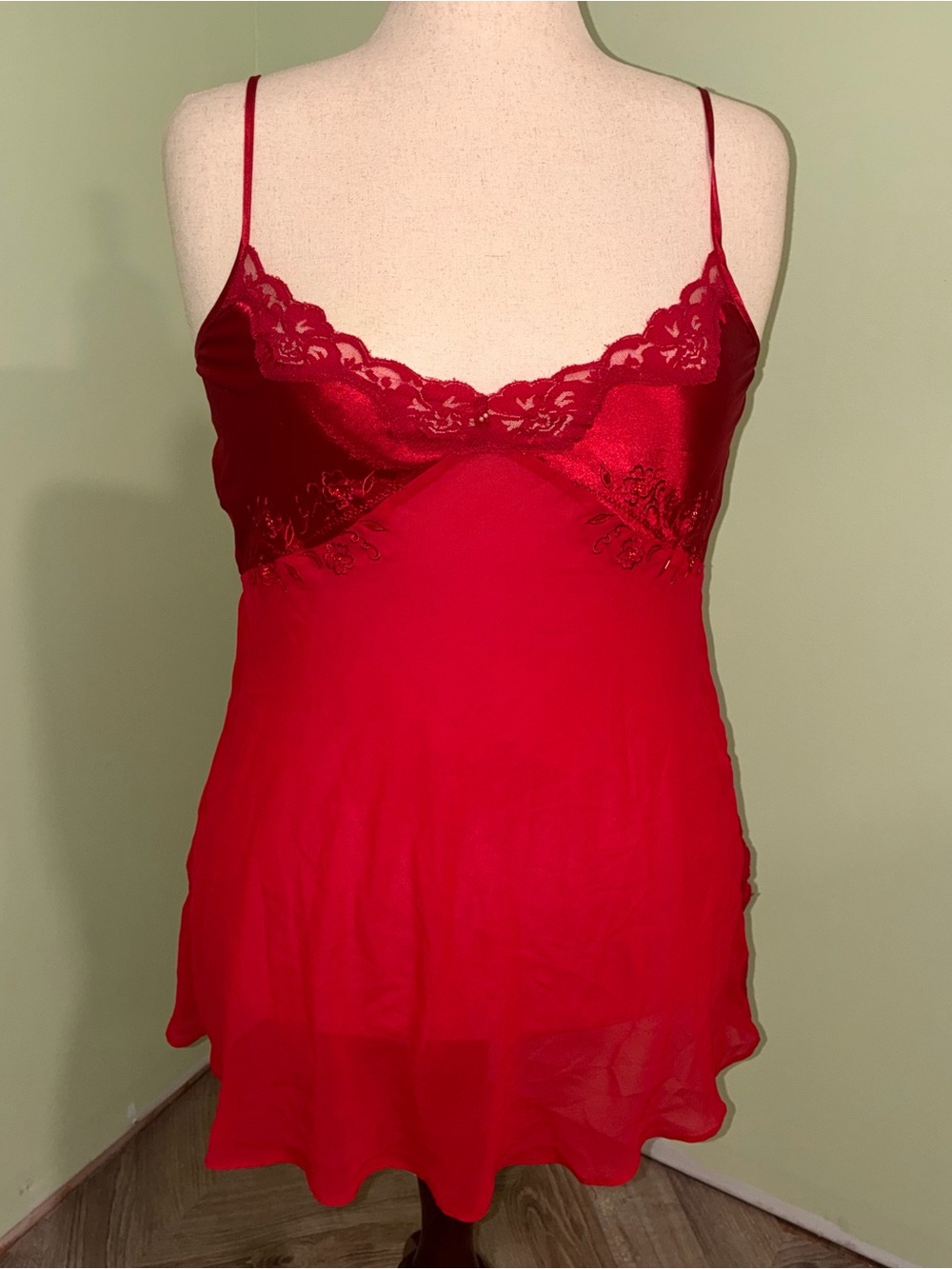 VTG Expressions By California Dynasty Mini Slip Dress Red Beaded Y2K Women’s M